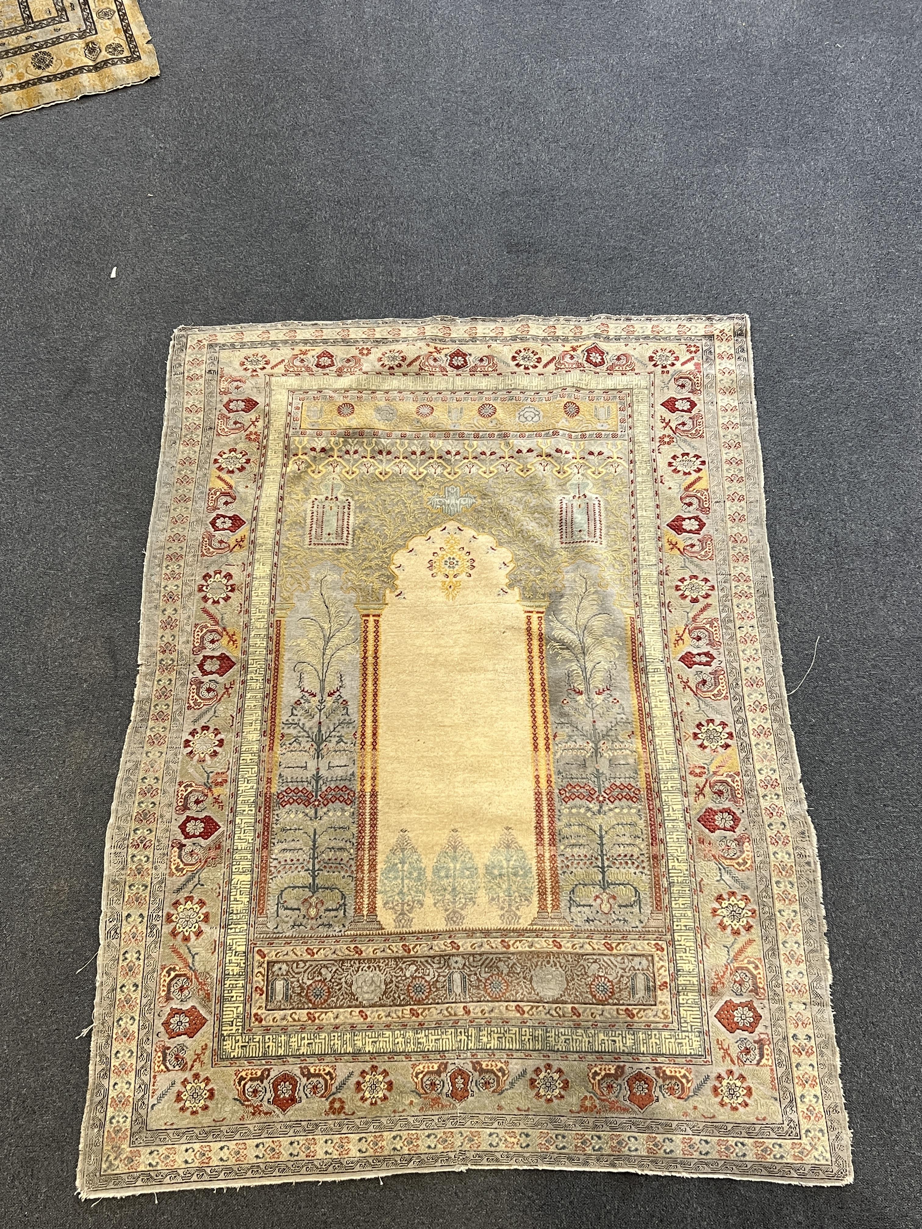 A Turkish silk prayer rug, 205 x 122cm